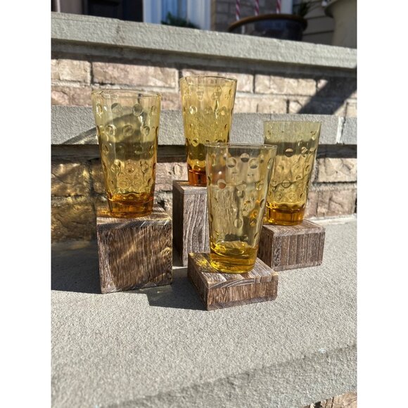 Hazel Atlas Capri Dot/Eldorado Gold Amber Glass Tumblers. - Picture 7 of 8
